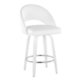 Cinch - Contemporary Fixed-Height Swivel Counter Stool (Set of 2) - White Wood And Round Silver Footrest