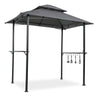 Outdoor Grill Gazebo With Double Tier Soft Top Canopy, Steel Frame, Bar Counters & Hook