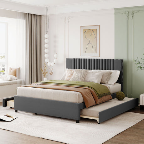 Upholstered Platform Bed With Drawers, Classic Headboard Design