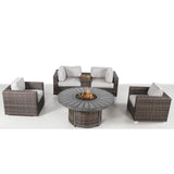 Patio Seating Group For 4 With Cushions And Fire Pit Table - Brown