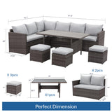 7 Piece Outdoor Dining Set With Cushions, Modular Sectional Sofa And Table