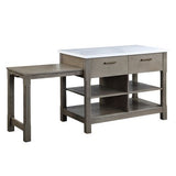 Feivel - Kitchen Island With Pull Out Table - Marble Top & Rustic Oak