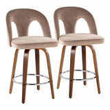 Ava - Upholstered Fixed-Height Barstool (Set of 2) - Walnut Wood Base