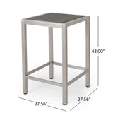Outdoor 43" Aluminum Bar Table With Rattan Table Top - Gray / Silver