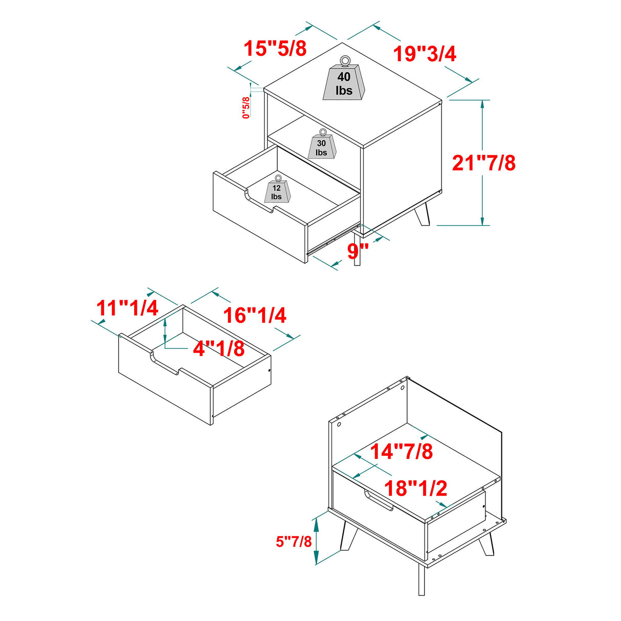 Modern 1 Drawer Nightstand With Open Cubby