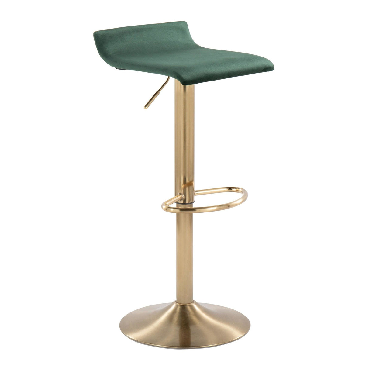 Ale - Contemporary/Glam Adjustable Height Swivel Barstool (Set of 2) - Gold Brushed Metal And Green Velvet With Oval Footrest