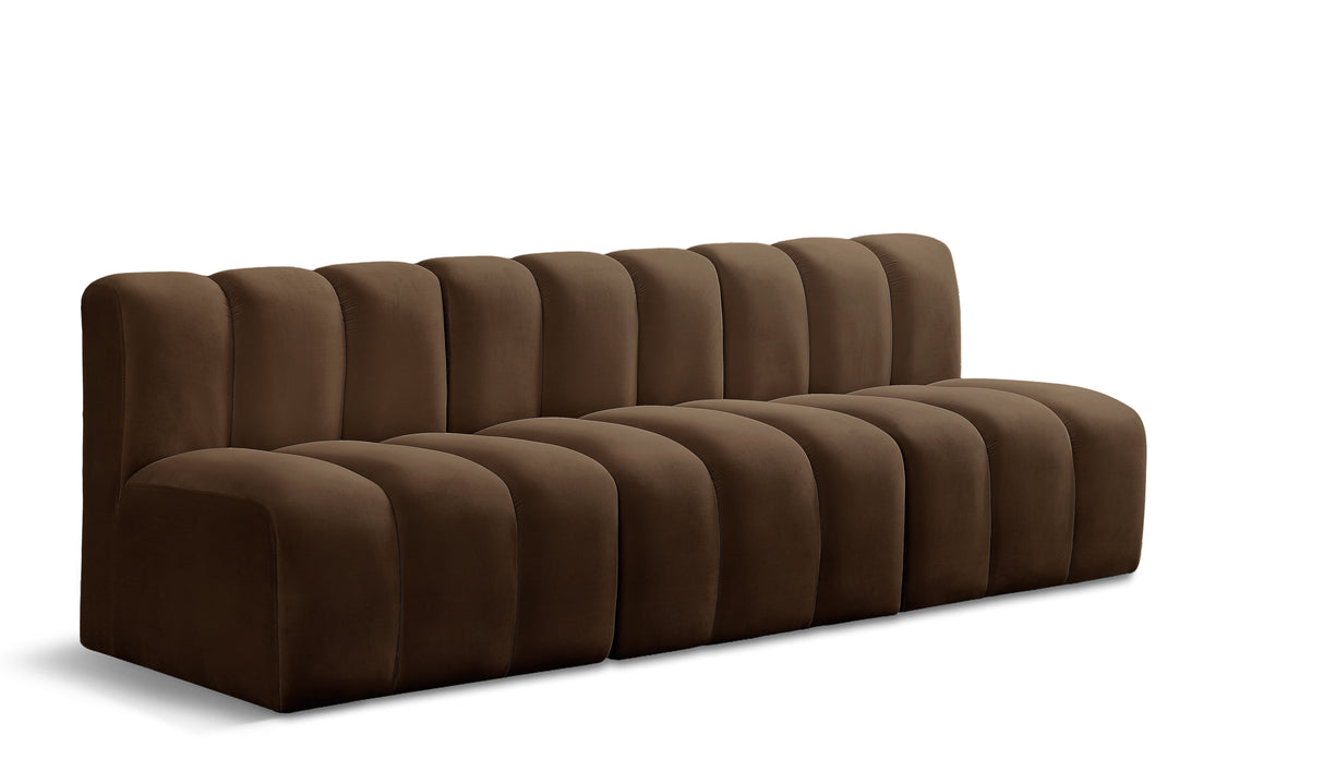 Arc - Velvet 4 Piece Modular Straight Sofa - Brown