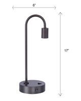 Cane - Tube Metal Task Lamp With USB - Gray Slate
