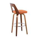 Trilogy - Mid-Century Modern Barstool (Set of 2) - Walnut And Orange Fabric