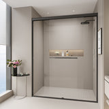 Double Sliding Shower Door, Semi-Frameless Bypass Bathroom Sliding Door With 1/4" (6 Mm) Tempered Glass For Walk-In Shower
