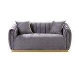 Elchanon - Loveseat With 2 Pillows - Gray Velvet & Gold