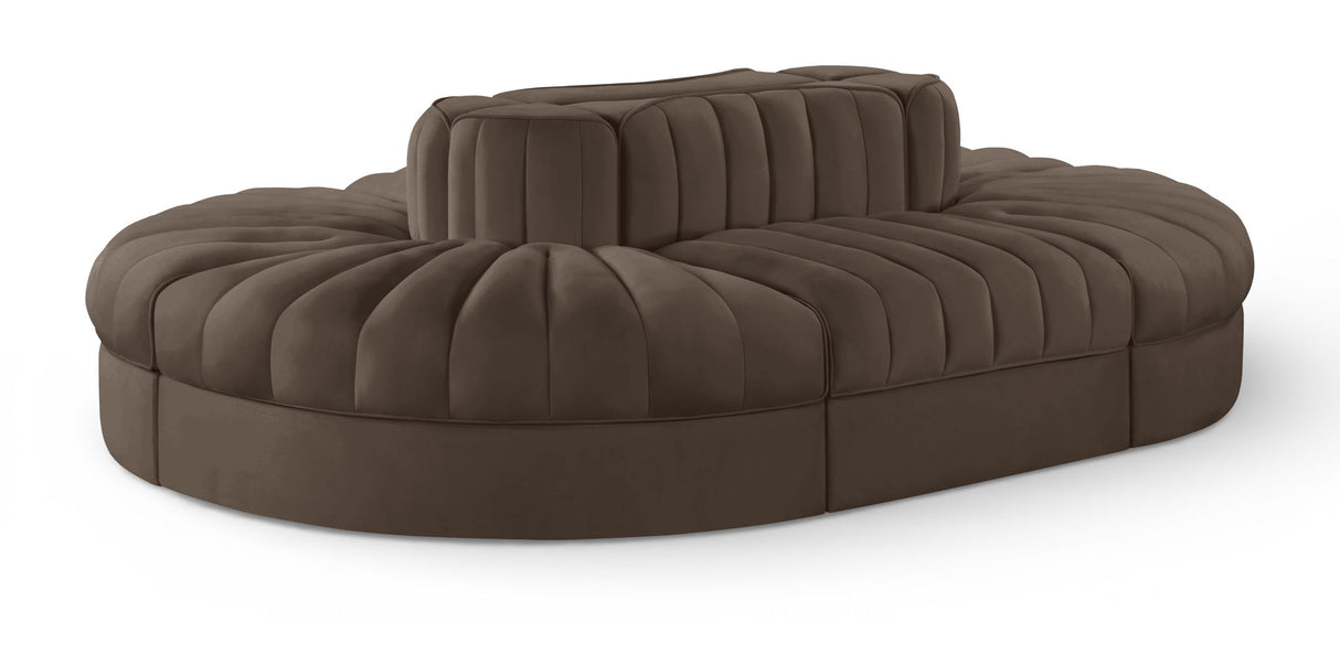 Rummi - Oval Velvet Performance Fabric Upholstered 6 Piece Modular Sectional