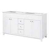 Bathroom Vanity Cabinet Only, 3 Drawers & 4 Doors With Double Layer Shelves - White