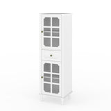 Storage Cabinet, Freestanding Curio Cabinet With Grid Doors & Drawer, Pantry Display Cabinet For Kitchen