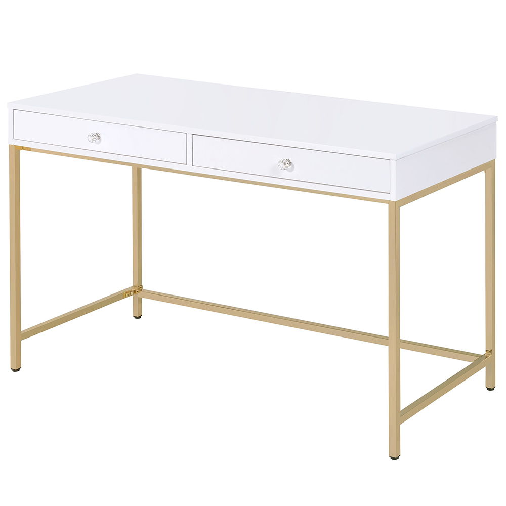 Ottey - Vanity Desk Same 92540) - White High Gloss & Gold