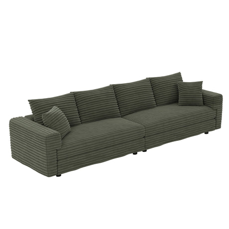 Plush Corduroy 4 Seat Sofa, Modern Comfy Upholstered Sofa Cloud Couch, Deep Seat Couches With Soft Pillows