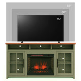 Vineyard - 74" Fireplace TV Stand Console For TVs Up To 85" - Sage Green And Fruitwood