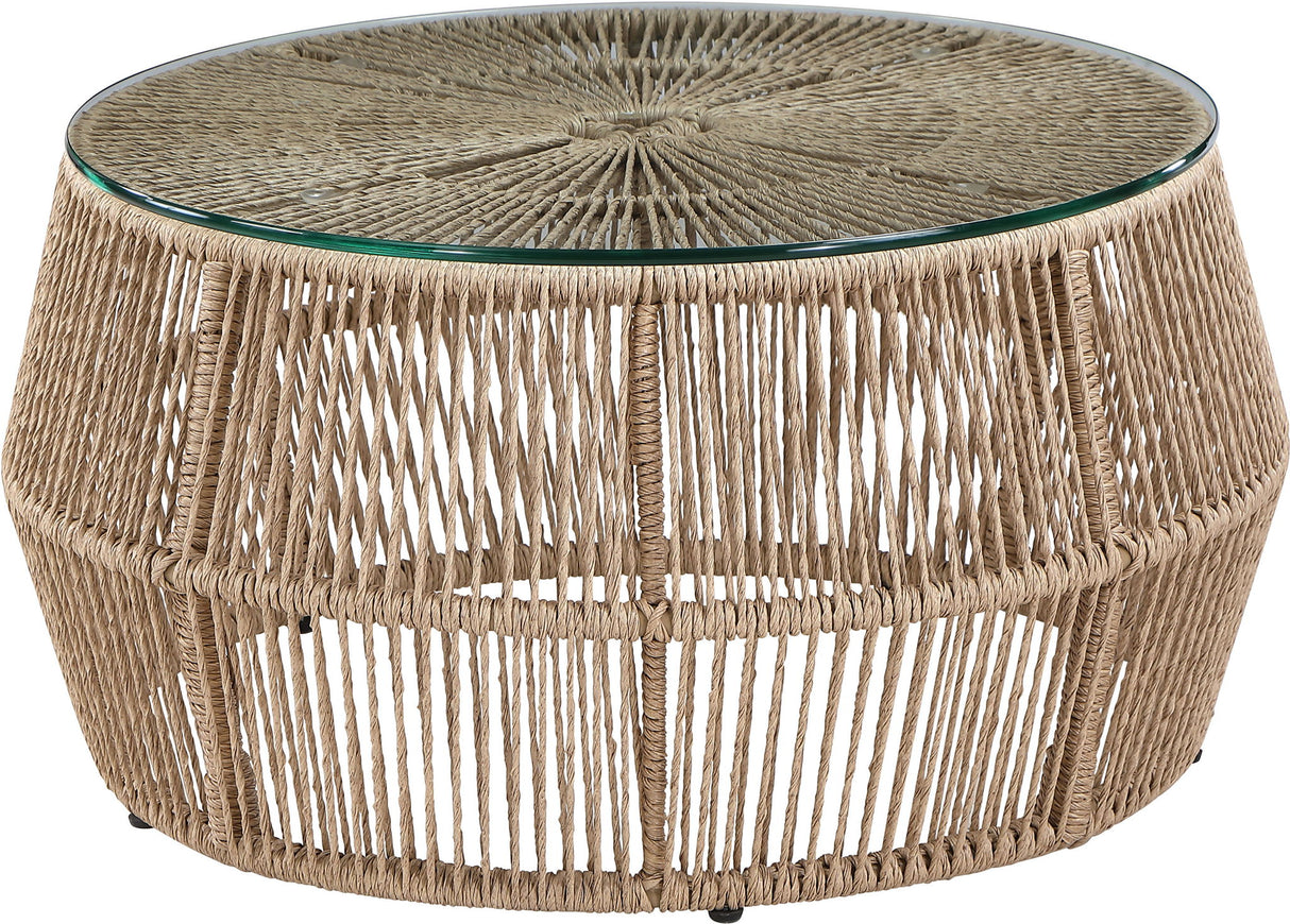 Coastline - Tempered Glass Top And Wicker Outdoor Patio Coffee Table - Natural | Natural