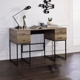 Desirre - Writing Desk With USB - Rustic Oak & Black