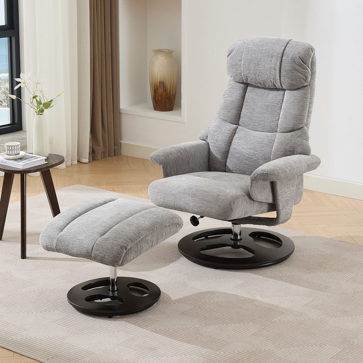 Ergonomic Recliner Chair With Ottoman, Modern 360° Swivel With Footstool