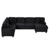 Upholstered U-Shaped Sectional Sofa With Movable Ottoman And Side Storage Pockets