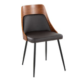 Anabelle - Contemporary Dining / Accent Chair (Set of 2) - Black Metal, Walnut Wood, And Brown Faux Leather