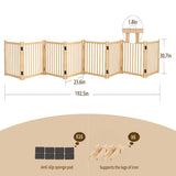 8 Panel Wooden Freestanding Dog Gate, Step Over Indoor Pet Fence For Doorways And Stairs - Natural Wood