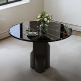 Kinton - Round Dining Table With Natural Marble Top - Black