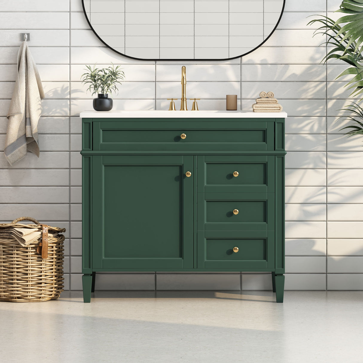 Bathroom Vanity With 2 Drawers And Tip-Out Drawer, Storage Cabinet