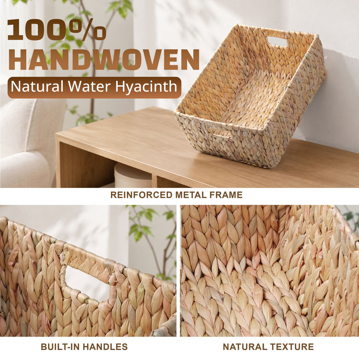 Storage Basket With Handles, Organizer Bin For Shelves Or Living Room - Light Brown