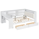 Platform Bed With Storage Shelves, Drawers, Charging Station, LED, Desk