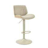 Brock - Adjustable Swivel Curved Back Wood Bar Stool With Faux Leather Seat