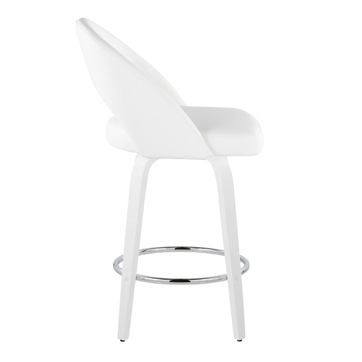 Cinch - Contemporary Fixed-Height Swivel Counter Stool (Set of 2) - White Wood And Round Silver Footrest