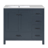 Bathroom Vanity With Ceramic Sink Combo, Abundant Storage Cabinet 2 Soft Close Doors And 5 Drawers