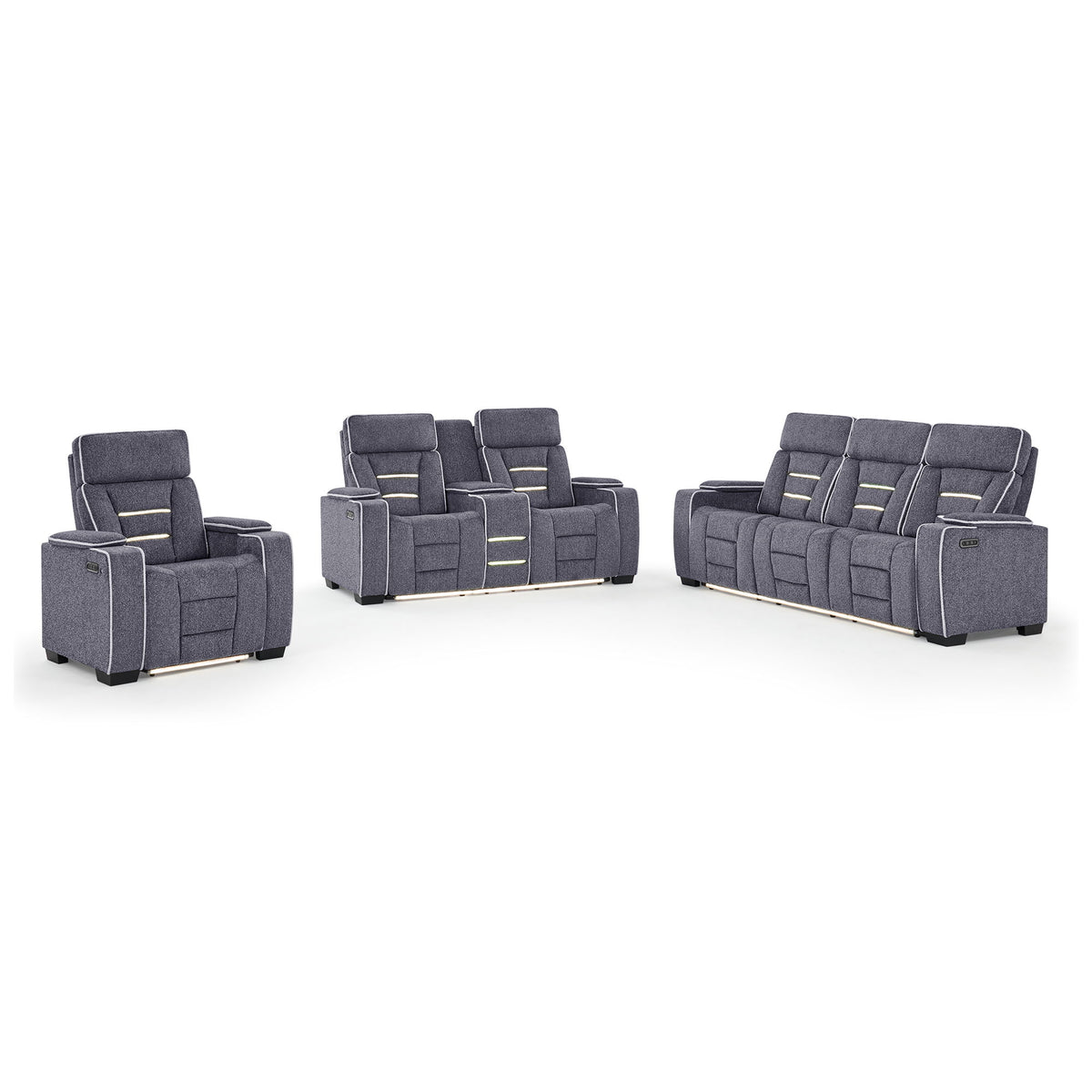 Austin - 3 Piece Reclining Sofa And Loveseat With Storage Arms - Gray