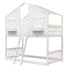 House Bunk Bed With Roof, Window, Window Box, Door, With Safety Guardrails And Ladder