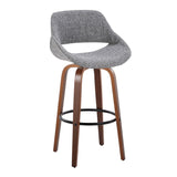 Fabrizzi - 30" Fixed-Height Barstool With Swivel And Round Black Metal Footrest (Set of 2) - Walnut Wood