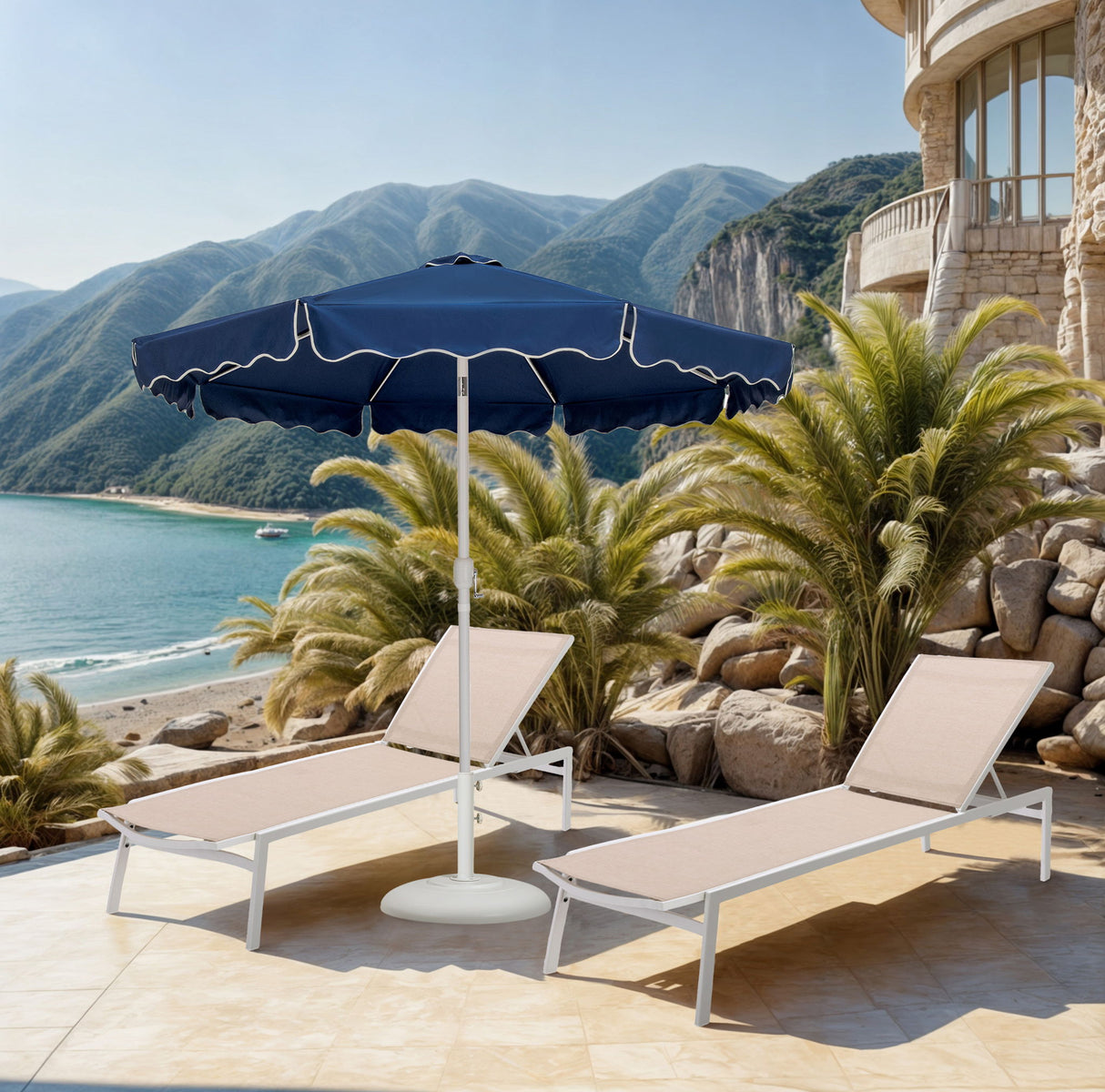 Amalfi - Patio Umbrella - White Base / White Pole