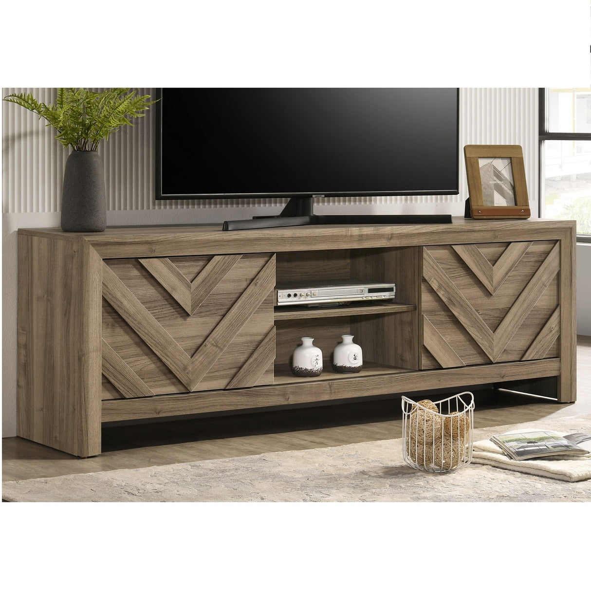 Chevron Patterned Living Room TV Stand - Light Brown
