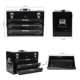 Portable 3 Drawer Steel Toolbox, 4 Layers Of Tools With Metal Latches, With Storage Tray And Carrying Handle