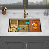 Gold Undermount Kitchen Sink 30" X 19" X 10" Stainless Steel 16 Gauge Deep Single Bowl With Workstation Ledges
