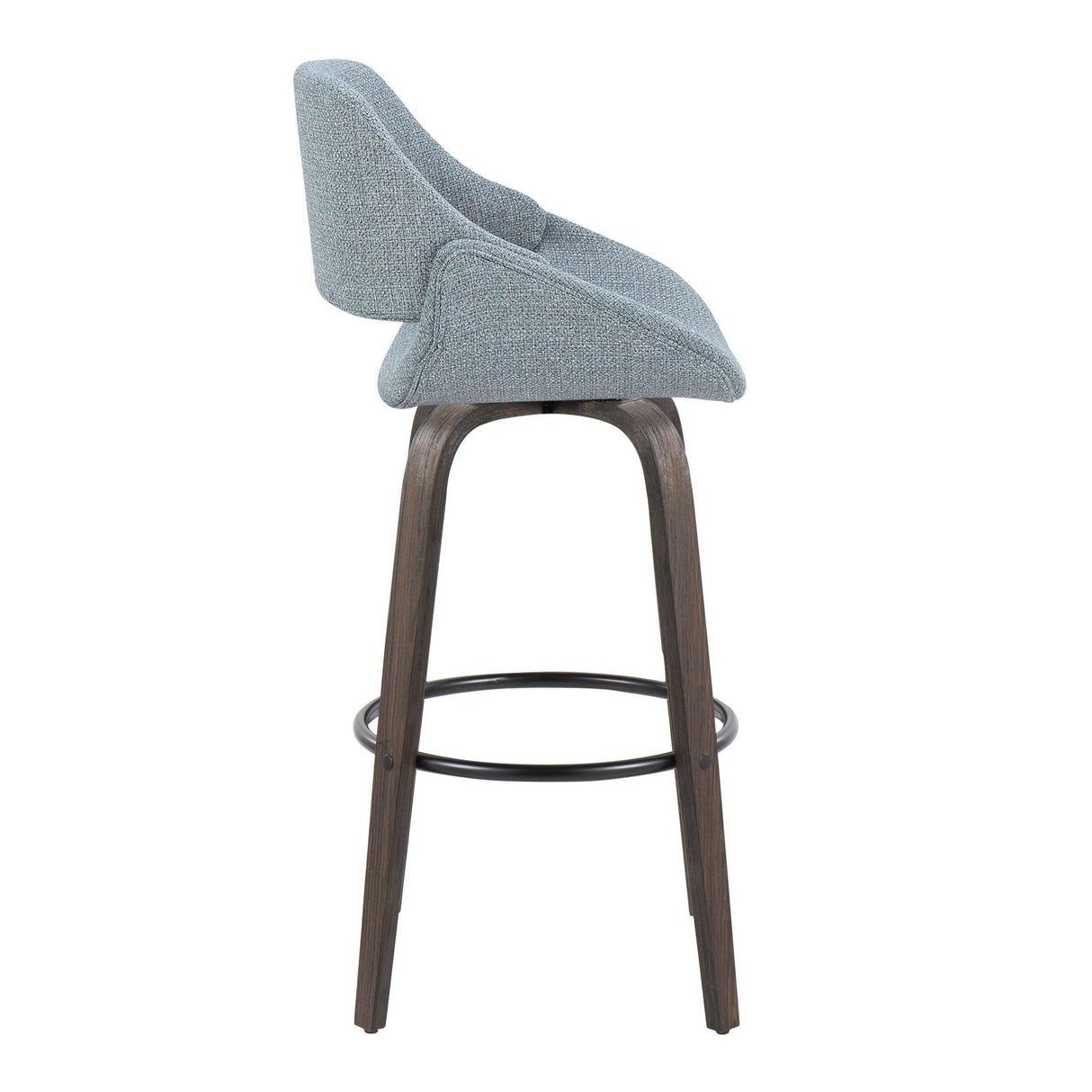 Fabrizzi - 30" Fixed-Height Barstool With Swivel And Round Black Metal Footrest (Set of 2) - Walnut Glazed Wood