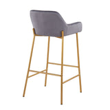 Daniella - Contemporary/Glam Fixed-Height Barstool (Set of 2) - Silver Velvet Fabric