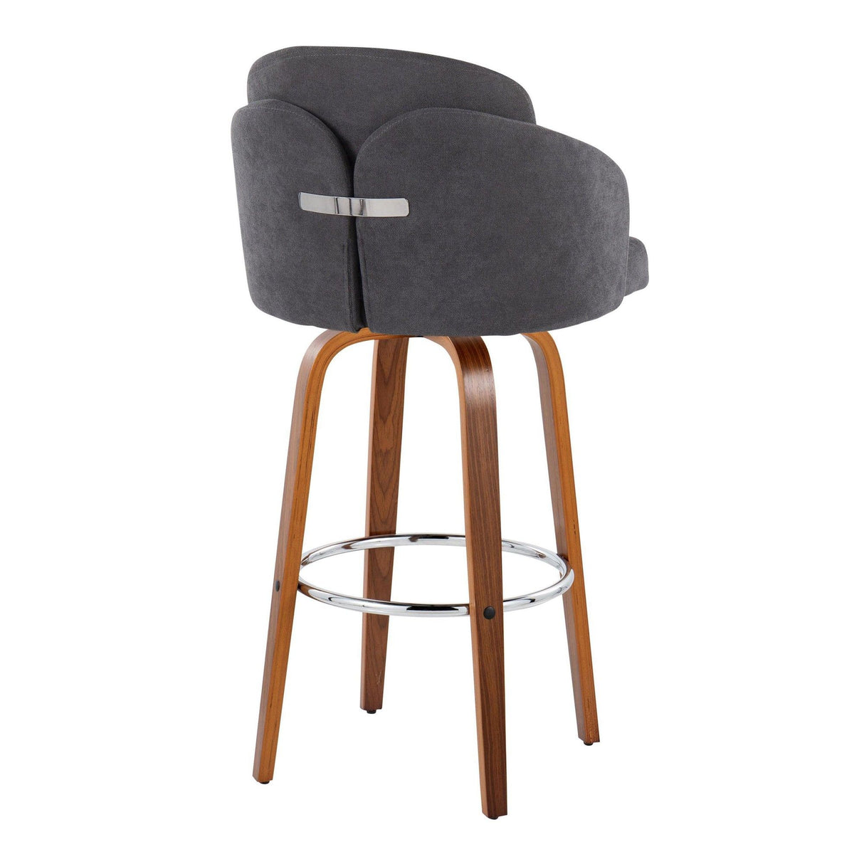 Dahlia - Contemporary Fixed-Height Barstool (Set of 2) - Walnut Wood, Chrome Footrest