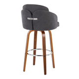 Dahlia - Contemporary Fixed-Height Barstool (Set of 2) - Walnut Wood, Chrome Footrest