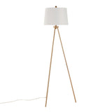 Tripod - Metal Floor Lamp - Gold Metal, White Linen