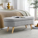 Ottoman Oval Storage Bench With Rubber Wood Legs Linen - Gray