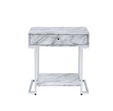 Wither - Accent Table - White Printed Faux Marble & Chrome
