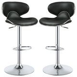 Bar Stool With Curved Design, Height Adjustable & Swivel Base (Set of 2) - Black