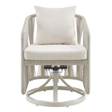 Breeze - Cream Metal Outdoor Swivel Dining Chair With Cushions - Pearl